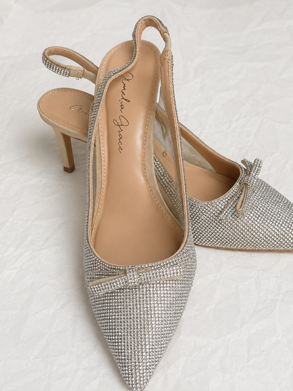 Silver Crystal Slingback Pumps